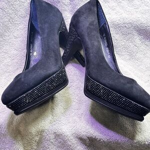 Roberta di Camerino Black Suede Heels with Glittering Details